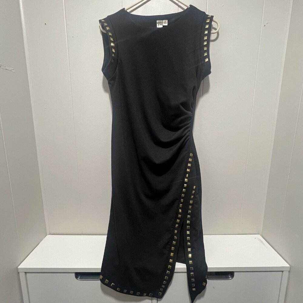 Emma Michele Black Studded Stretchy Dress Side Split Detail Sz Small